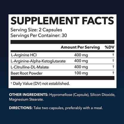 L-Arginin Kapseln mit L-Citrullin - Stickstoffmonoxid-Supplement - L-Arginin und L-Citrullin Mischung - 60 Stück - Vegan, Nicht-GVO Kapseln für Leistung, Ausdauer und Muskelunterstützung - 1 Monatsvorrat