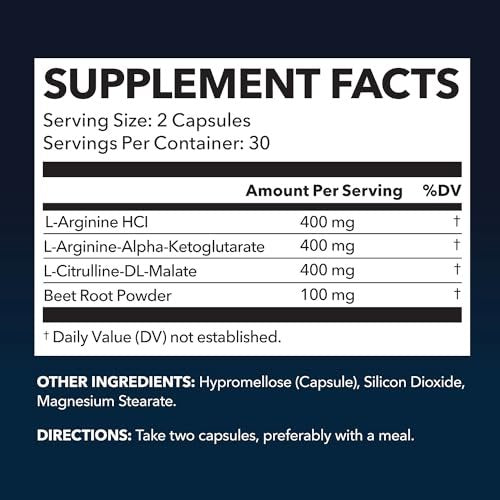 L-Arginin Kapseln mit L-Citrullin - Stickstoffmonoxid-Supplement - L-Arginin und L-Citrullin Mischung - 60 Stück - Vegan, Nicht-GVO Kapseln für Leistung, Ausdauer und Muskelunterstützung - 1 Monatsvorrat