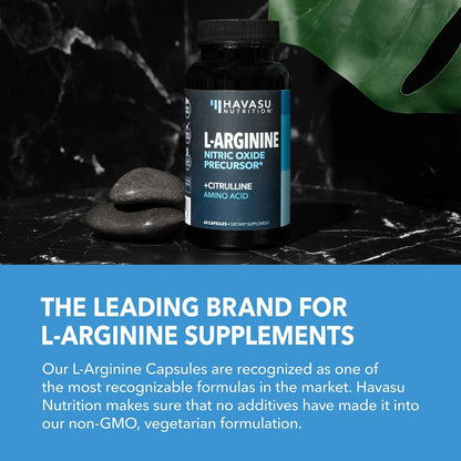 L-Arginin Kapseln mit L-Citrullin - Stickstoffmonoxid-Supplement - L-Arginin und L-Citrullin Mischung - 60 Stück - Vegan, Nicht-GVO Kapseln für Leistung, Ausdauer und Muskelunterstützung - 1 Monatsvorrat
