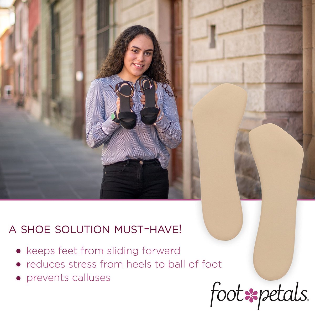 Foot Petals 3/4 Einlegesohlen – verhindert das Vorrutschen der Füße, Schutz vor Druckstellen, für Damenabsätze, Keilabsätze, Sandalen, 1 Paar, Khaki