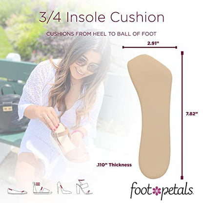 Foot Petals 3/4 Einlegesohlen – verhindert das Vorrutschen der Füße, Schutz vor Druckstellen, für Damenabsätze, Keilabsätze, Sandalen, 1 Paar, Khaki