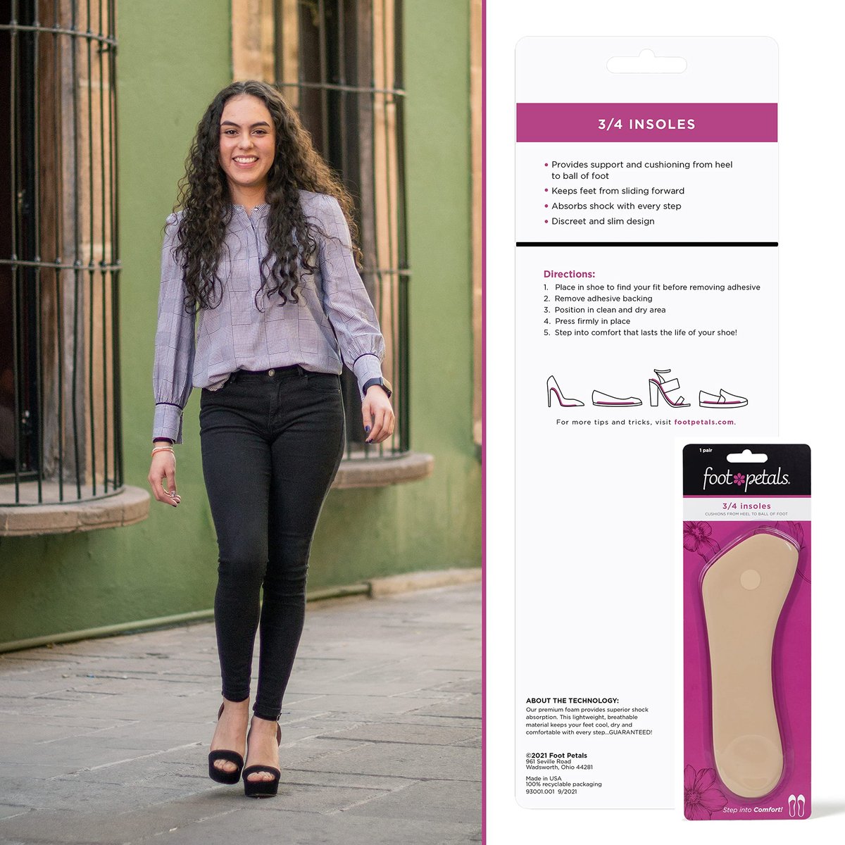Foot Petals 3/4 Einlegesohlen – verhindert das Vorrutschen der Füße, Schutz vor Druckstellen, für Damenabsätze, Keilabsätze, Sandalen, 1 Paar, Khaki