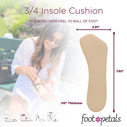Foot Petals 3/4 Einlegesohlen – verhindert das Vorrutschen der Füße, Schutz vor Druckstellen, für Damenabsätze, Keilabsätze, Sandalen, 1 Paar, Khaki