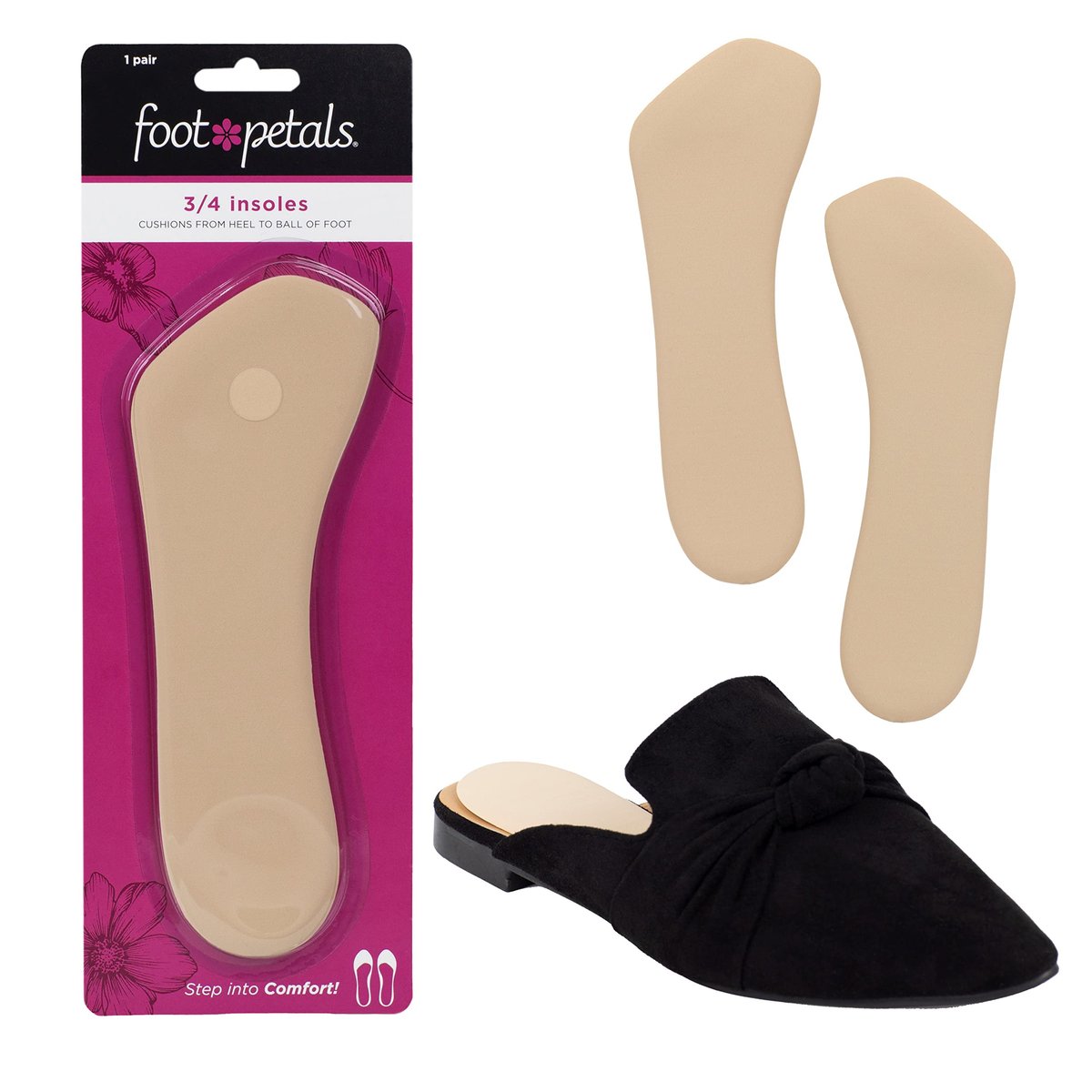 Foot Petals 3/4 Einlegesohlen – verhindert das Vorrutschen der Füße, Schutz vor Druckstellen, für Damenabsätze, Keilabsätze, Sandalen, 1 Paar, Khaki
