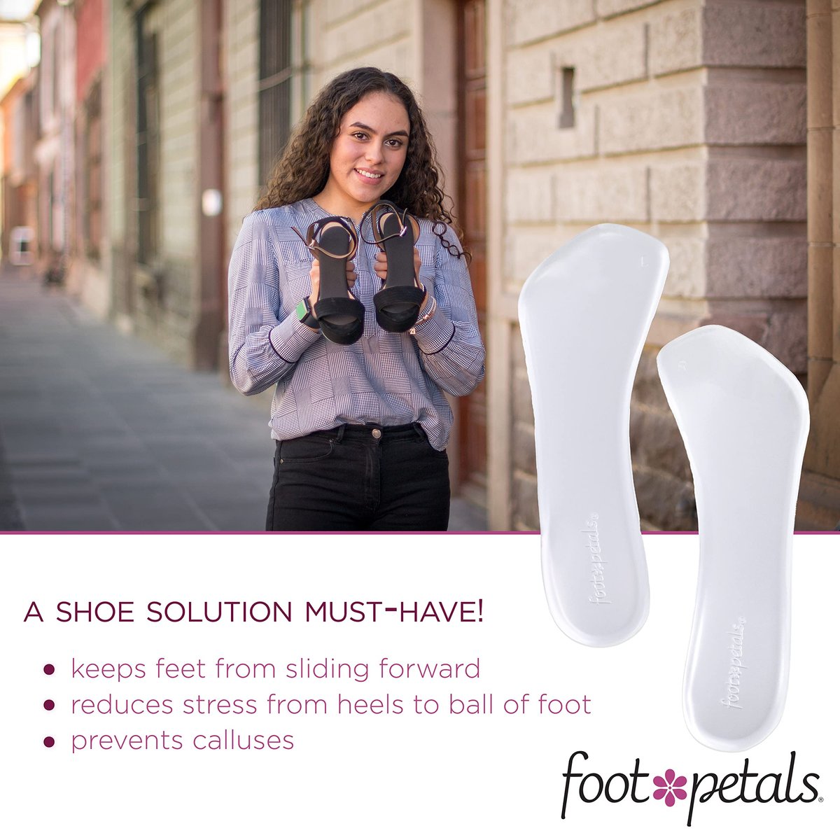 Foot Petals 3/4 Einlegesohlen – Gel-Polster gegen Vorrutschen und Hornhautbildung für Damenabsätze, Keile, Sandalen (1 Paar, Transparent)