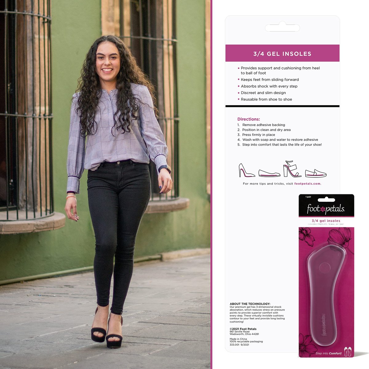 Foot Petals 3/4 Einlegesohlen – Gel-Polster gegen Vorrutschen und Hornhautbildung für Damenabsätze, Keile, Sandalen (1 Paar, Transparent)