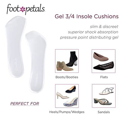 Foot Petals 3/4 Einlegesohlen – Gel-Polster gegen Vorrutschen und Hornhautbildung für Damenabsätze, Keile, Sandalen (1 Paar, Transparent)