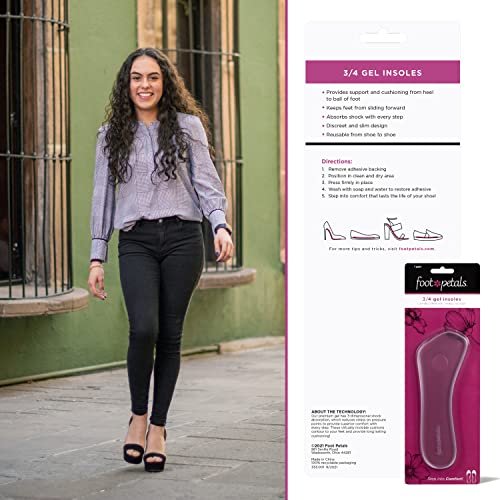 Foot Petals 3/4 Einlegesohlen – Gel-Polster gegen Vorrutschen und Hornhautbildung für Damenabsätze, Keile, Sandalen (1 Paar, Transparent)