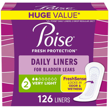 Poise Daily Liners – Einlagen bei Blasenschwäche, sehr leichte Saugfähigkeit (2 Tropfen), reguläre Länge, 126 Stück, Verpackung kann variieren