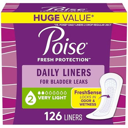 Poise Daily Liners – Einlagen bei Blasenschwäche, sehr leichte Saugfähigkeit (2 Tropfen), reguläre Länge, 126 Stück, Verpackung kann variieren