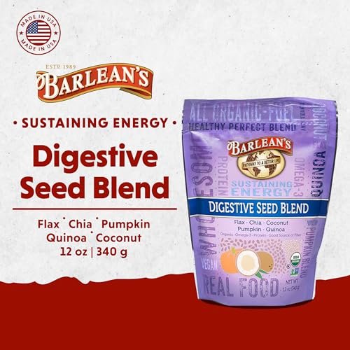 Barlean's Bio Organic Digestive Seed Blend Ballaststoffe mit Chia, gemahlenen Leinsamen, Kürbiskernen, Quinoa und Kokosnuss, reich an Omega-3 und Ballaststoffen, 340 g