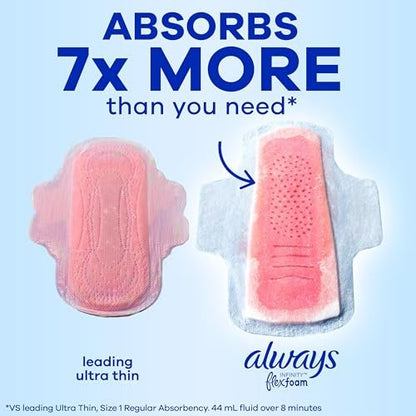 Always Infinity Damenbinden mit Flügeln, FlexFoam, Größe 3, Extra starke Saugfähigkeit, unparfümiert, 84 Stück (3 Packungen à 28)
