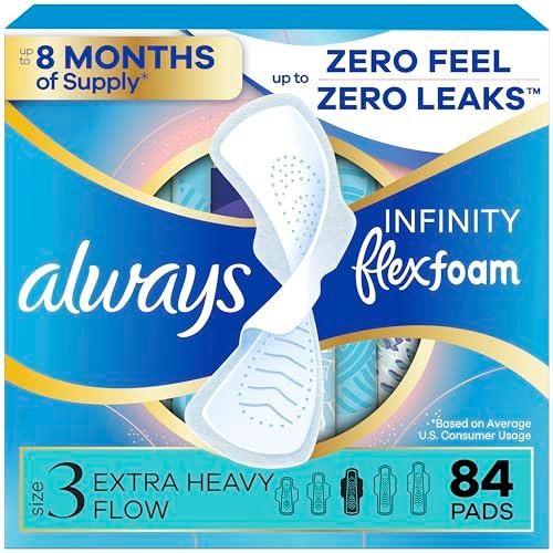 Always Infinity Damenbinden mit Flügeln, FlexFoam, Größe 3, Extra starke Saugfähigkeit, unparfümiert, 84 Stück (3 Packungen à 28)
