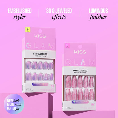 Kiss Glam 'One n Only' Press-On Nägel – Kurz, Rund, Pink – 32 Nägel inklusive Kleber