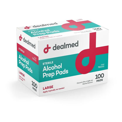 Dealmed Alkoholtupfer – 100 Stück große, latexfreie, gamma-sterilisierte antiseptische Tücher für Erste-Hilfe-Sets, Zuhause und medizinische Einrichtungen