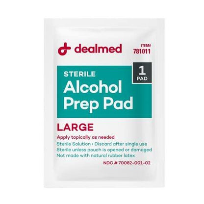 Dealmed Alkoholtupfer – 100 Stück große, latexfreie, gamma-sterilisierte antiseptische Tücher für Erste-Hilfe-Sets, Zuhause und medizinische Einrichtungen