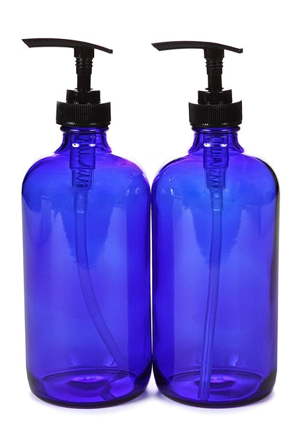Vivaplex 2er-Pack Große 16 oz Kobaltblaue Glasflaschen mit schwarzen Lotionpumpen
