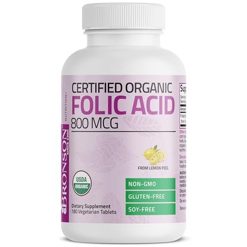 Bronson Organische Folsäure (Vitamin B9 Folat) 800 mcg aus Zitronenschale, 180 Tabletten