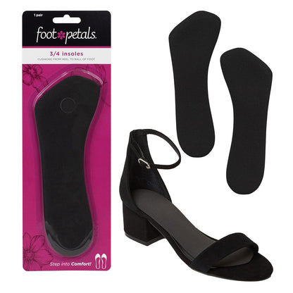 Foot Petals 3/4 Einlegesohlen – Verhindert das Vorrutschen der Füße, Druckstellen und Schwielen – Für Damen Absätze, Keile, Sandalen – Schwarz, 1 Paar