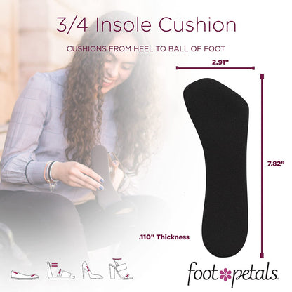 Foot Petals 3/4 Einlegesohlen – Verhindert das Vorrutschen der Füße, Druckstellen und Schwielen – Für Damen Absätze, Keile, Sandalen – Schwarz, 1 Paar
