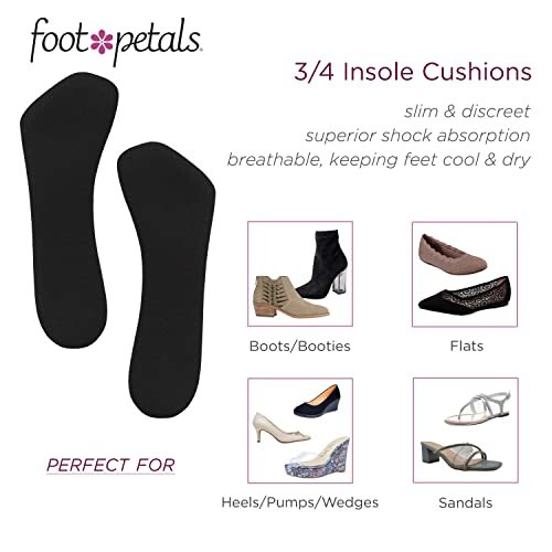 Foot Petals 3/4 Einlegesohlen – Verhindert das Vorrutschen der Füße, Druckstellen und Schwielen – Für Damen Absätze, Keile, Sandalen – Schwarz, 1 Paar