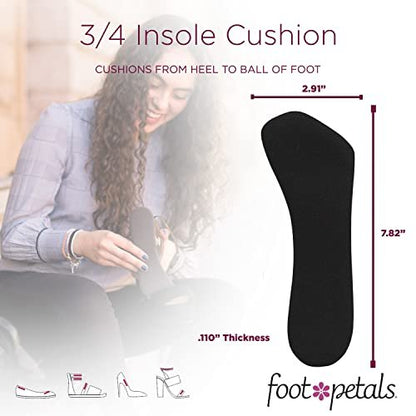 Foot Petals 3/4 Einlegesohlen – Verhindert das Vorrutschen der Füße, Druckstellen und Schwielen – Für Damen Absätze, Keile, Sandalen – Schwarz, 1 Paar