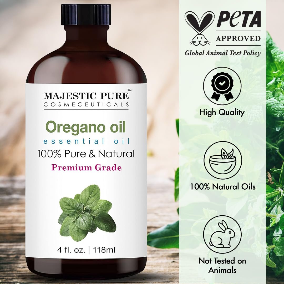 Majestic Pure Oregano Öl 100% rein & natürlich – 118 ml mit Glaspipette für Diffuser, Aromatherapie, Seifen- und Kerzenherstellung