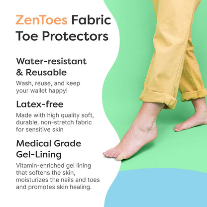 ZenToes Stoff-Zehenprotektoren | Fördert Hautfeuchtigkeit & Blasenprävention | Medizinisches Gel-Futter | Waschbar & Wiederverwendbar | Linderung von Hühneraugen, Hornhaut & eingewachsenen Zehennägeln zwischen den Zehen | Groß, 5er-Pack