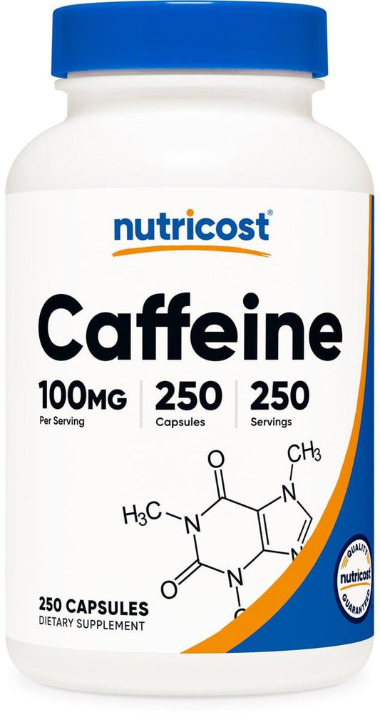 Nutricost Koffeinkapseln 100 mg pro Portion, 250 Kapseln – reines Koffein für Energie und Fokus