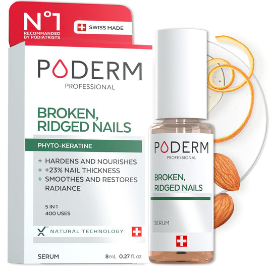 PODERM – 100% natürliche Nagelreparatur – revitalisiert geschädigte und gespaltene Nägel mit feuchtigkeitsspendender & peelender Formel – effektive Nagelpflege, wirkt auch als Nagelhärter für geschädigte Nägel – Schweizer Qualität