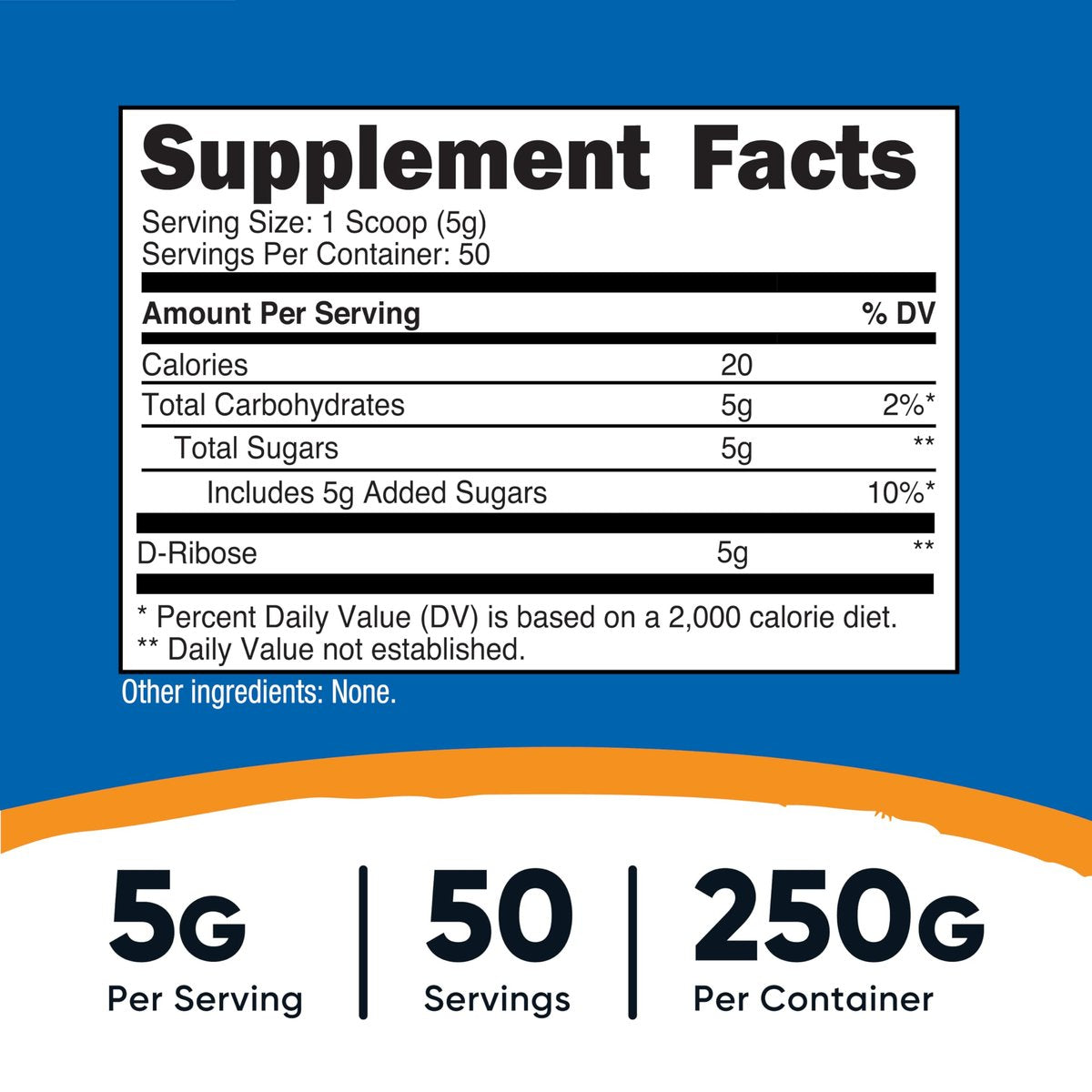Nutricost D-Ribose Pulver (250 Gramm) - Reines D-Ribose für Energie & Erholung