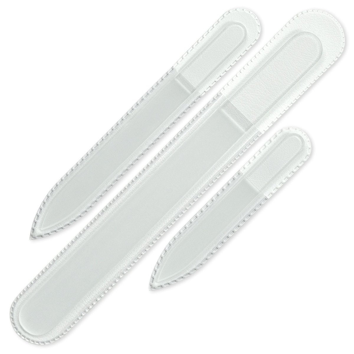 Mont Bleu Professionelles Set mit 3 tschechischen Glas-Nagelfeilen - Echte tschechische gehärtete Glasfeilen - Handgefertigtes Geschenkset - Waschbare Doppelseitige Nagelfeile - Geätzte Nagelfeilen - Kristall-Nagelfeile für Natürliche Nägel