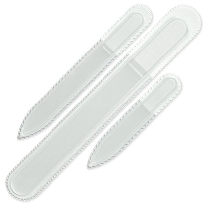 Mont Bleu Professionelles Set mit 3 tschechischen Glas-Nagelfeilen - Echte tschechische gehärtete Glasfeilen - Handgefertigtes Geschenkset - Waschbare Doppelseitige Nagelfeile - Geätzte Nagelfeilen - Kristall-Nagelfeile für Natürliche Nägel