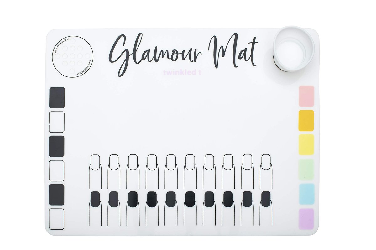 Twinkled T Nail Art Glamour Mat – Silikon-Nagelarbeitsmatte in Weiß mit Farbakzenten
