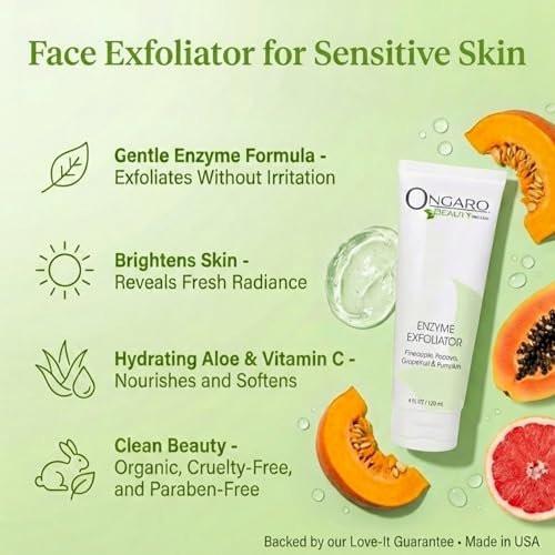 Ongaro Beauty Bio-Gesichtspeeling – Natürliches Gesichtspeeling & Enzympeeling für empfindliche Haut – Gesichtspeeling für Frauen & Männer – Reinigt Akne & befreit verstopfte Poren – Glättet & hellt auf – 118 ml