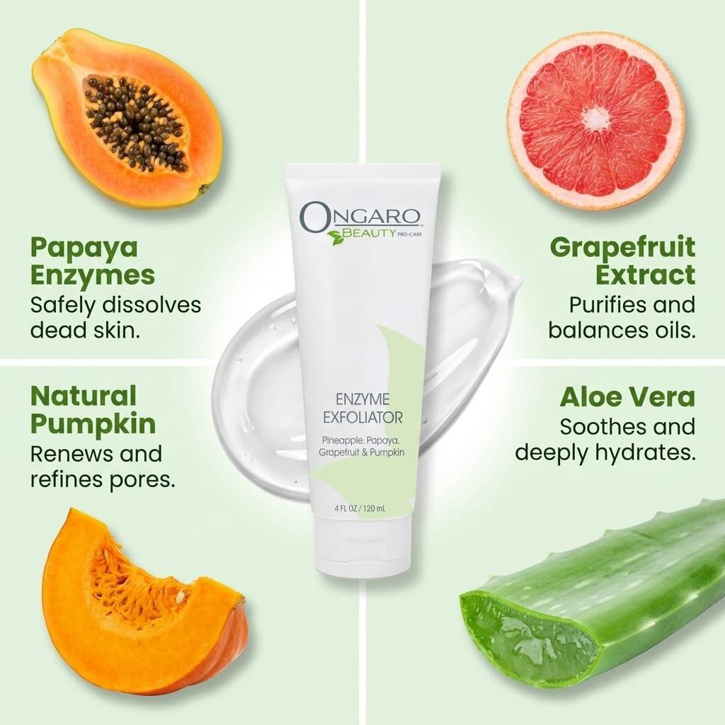 Ongaro Beauty Bio-Gesichtspeeling – Natürliches Gesichtspeeling & Enzympeeling für empfindliche Haut – Gesichtspeeling für Frauen & Männer – Reinigt Akne & befreit verstopfte Poren – Glättet & hellt auf – 118 ml