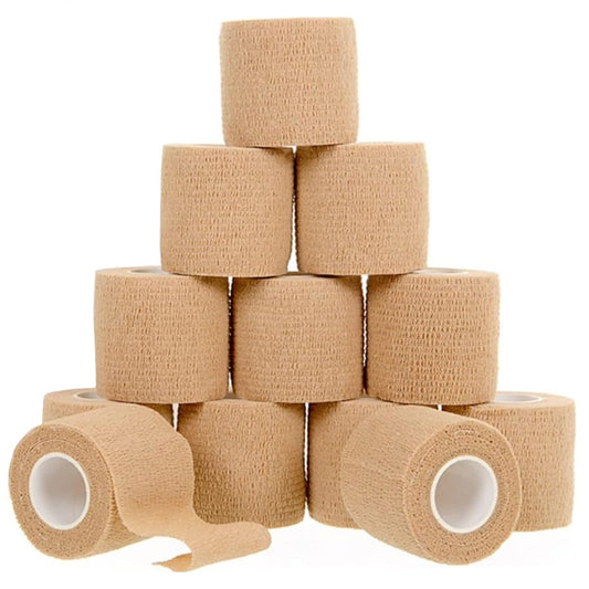 12er-Pack Selbstklebende Bandage - 5 cm x 4,6 m - Elastische, selbsthaftende Fixierbinde - Atmungsaktives Sporttape für Handgelenk, Knie, Knöchel - Erste Hilfe & Sport - Braun