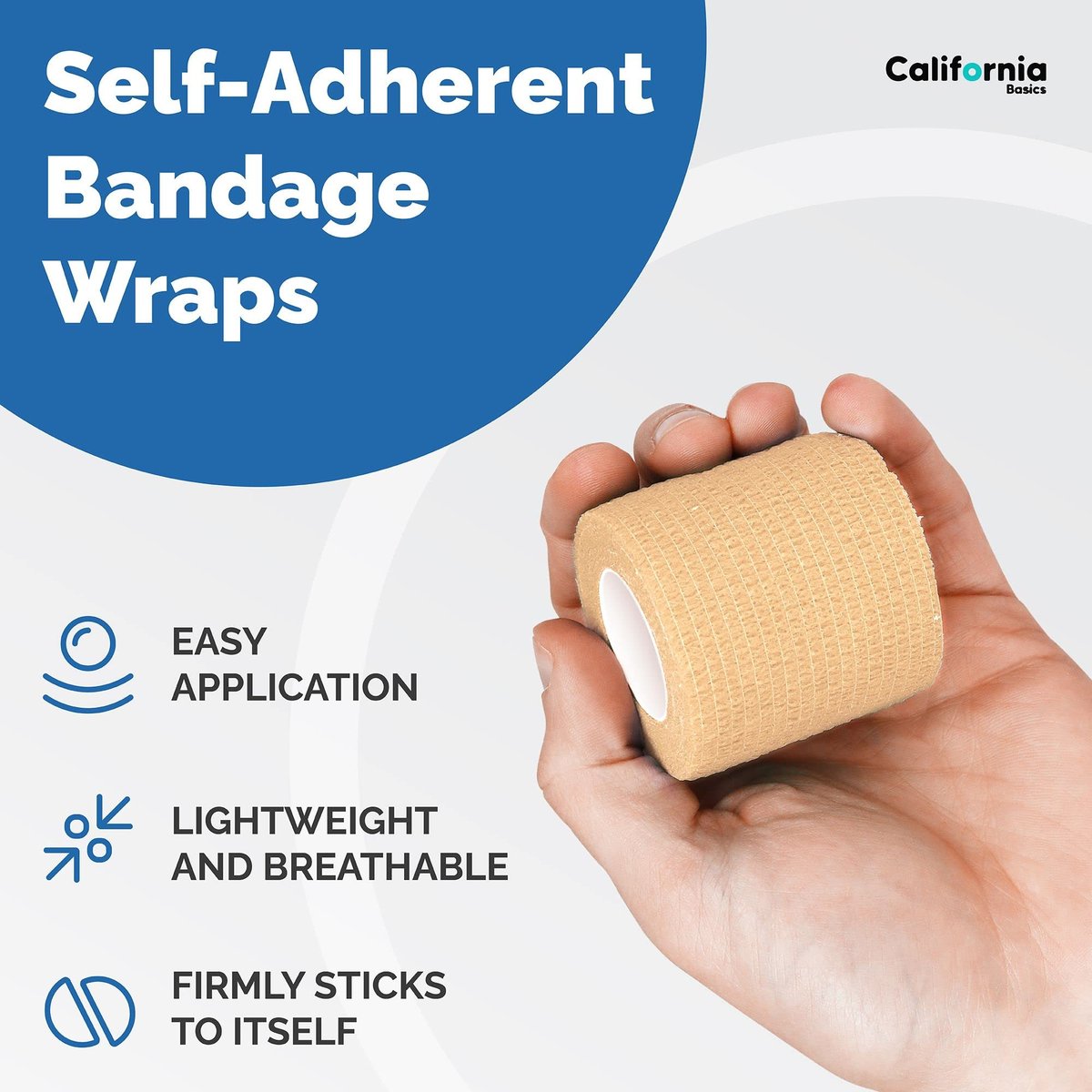 12er-Pack Selbstklebende Bandage - 5 cm x 4,6 m - Elastische, selbsthaftende Fixierbinde - Atmungsaktives Sporttape für Handgelenk, Knie, Knöchel - Erste Hilfe & Sport - Braun