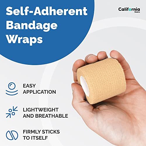 12er-Pack Selbstklebende Bandage - 5 cm x 4,6 m - Elastische, selbsthaftende Fixierbinde - Atmungsaktives Sporttape für Handgelenk, Knie, Knöchel - Erste Hilfe & Sport - Braun