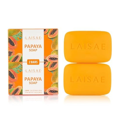 LAISAE Papaya Exfoliating Seife – Feuchtigkeitsspendender Gesichtsreiniger mit Niacinamid, Sheabutter und Aloe Vera für ebenmäßigen Hautton – Vegan, 2 x 100 g