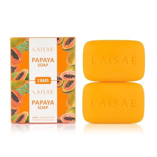 LAISAE Papaya Exfoliating Seife – Feuchtigkeitsspendender Gesichtsreiniger mit Niacinamid, Sheabutter und Aloe Vera für ebenmäßigen Hautton – Vegan, 2 x 100 g