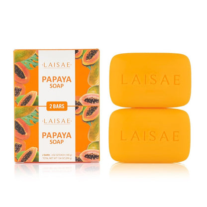 LAISAE Papaya Exfoliating Seife – Feuchtigkeitsspendender Gesichtsreiniger mit Niacinamid, Sheabutter und Aloe Vera für ebenmäßigen Hautton – Vegan, 2 x 100 g