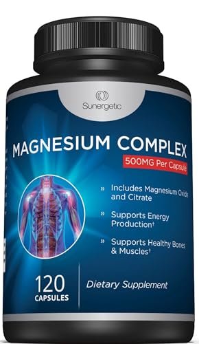 Premium Magnesiumcitrat Kapseln – 500 mg Magnesiumoxid & Citrat – Unterstützt gesunde Knochen, Muskeln, Zähne, Energie & Entspannung – 120 vegane Kapseln