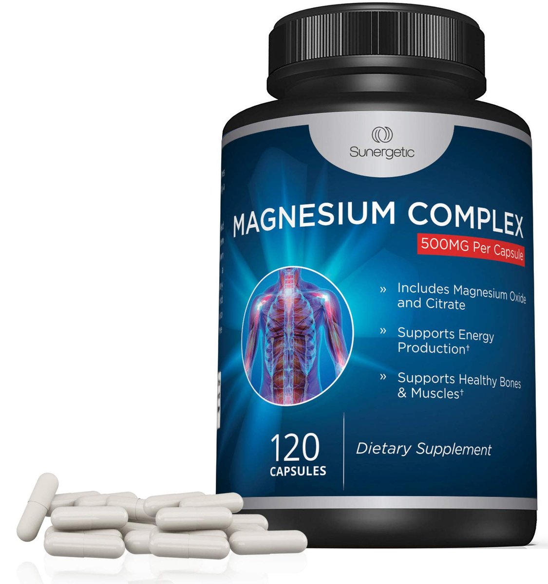Premium Magnesiumcitrat Kapseln – 500 mg Magnesiumoxid & Citrat – Unterstützt gesunde Knochen, Muskeln, Zähne, Energie & Entspannung – 120 vegane Kapseln
