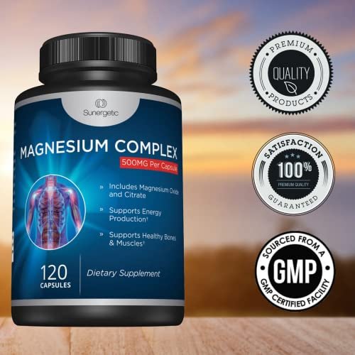 Premium Magnesiumcitrat Kapseln – 500 mg Magnesiumoxid & Citrat – Unterstützt gesunde Knochen, Muskeln, Zähne, Energie & Entspannung – 120 vegane Kapseln
