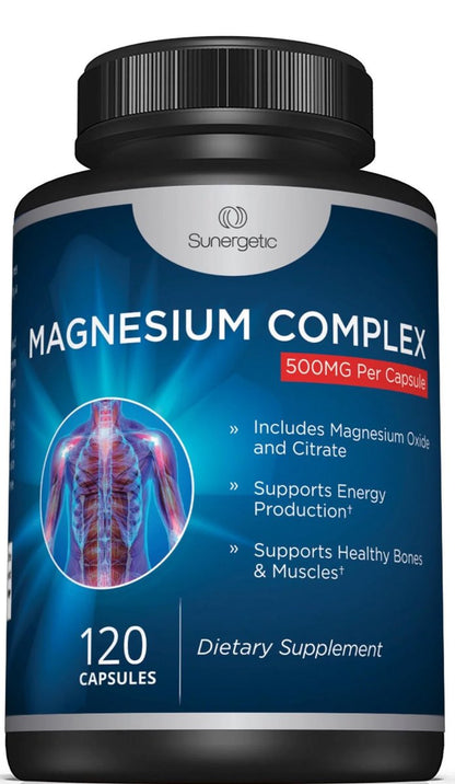 Premium Magnesiumcitrat Kapseln – 500 mg Magnesiumoxid & Citrat – Unterstützt gesunde Knochen, Muskeln, Zähne, Energie & Entspannung – 120 vegane Kapseln