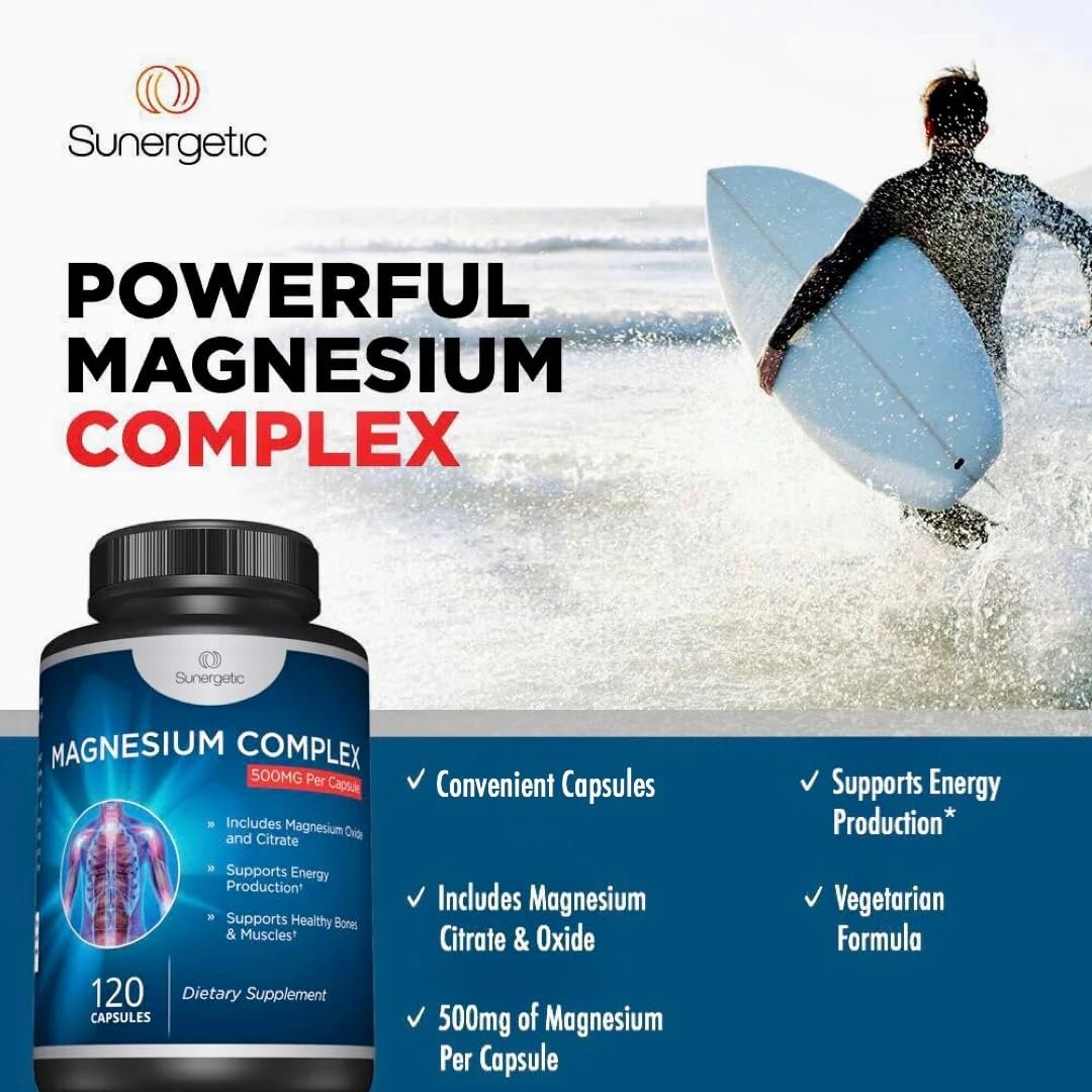 Premium Magnesiumcitrat Kapseln – 500 mg Magnesiumoxid & Citrat – Unterstützt gesunde Knochen, Muskeln, Zähne, Energie & Entspannung – 120 vegane Kapseln