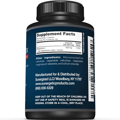 Premium Magnesiumcitrat Kapseln – 500 mg Magnesiumoxid & Citrat – Unterstützt gesunde Knochen, Muskeln, Zähne, Energie & Entspannung – 120 vegane Kapseln