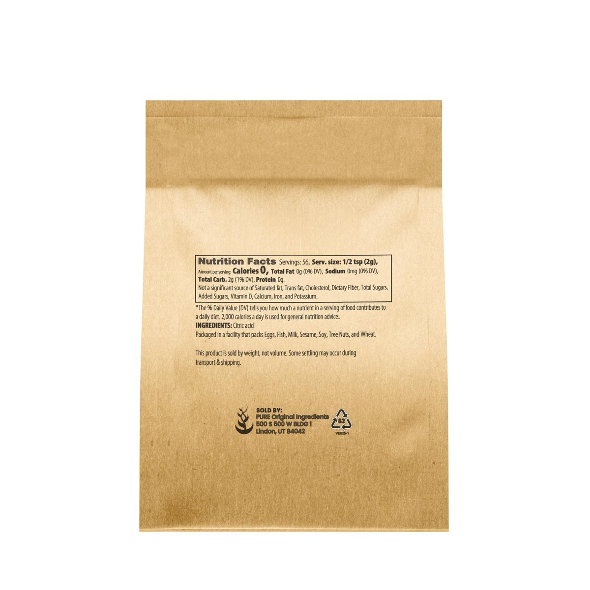 PURE ORIGINAL INGREDIENTS Zitronensäure – Ökologische Verpackung, natürlich, Säureregulator (4 Unzen)