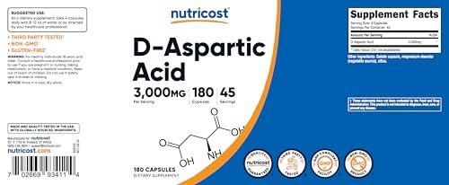 Nutricost D-Asparaginsäure (DAA) Kapseln 3000 mg pro Portion (180 Kapseln) - Non-GMO